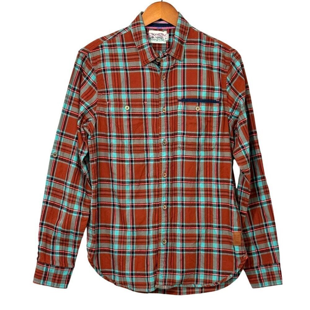 Scotch & Soda Women's Plaid Flannel Button Down Shirt Roll Tab Sleeves Size S - Picture 14 of 14